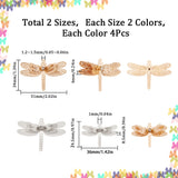 16Pcs 4 Style Brass Filigree Joiners Links Sets, with Crystal Rhinestone, Dragonfly, Mixed Color, 24.5~34x36~51x6~8.5mm, Hole: 1~1.5mm, 4pcs/style