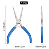 45# Carbon Steel Long Chain Nose Pliers, Hand Tools, Polishing, Royal Blue, Stainless Steel Color, 14x7.6x0.9cm