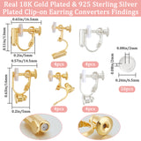 16Pcs 2 Style Rack Plating Brass Clip-on Earring Findings, Screw Earring Converters for Non-pierced Ears, with 16Pcs Silicone Clip on Earring Pads, 925 Sterling Silver Plated & Real Gold Plated, 16~16.5x13~14.5x5mm
