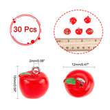 30Pcs Opaque Resin Charms, with Platinum Tone Iron Loops, Apple, Red, 15x12mm, Hole: 2mm
