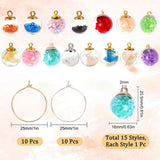 DIY Wine Glass Charms Making Kit, Including 15Pcs Glass Globe Pendants with Rhinestone, 20Pcs Brass Wine Glass Charm Rings, Mixed Color, Pendant: 19.5~21x15.5~16mm, Rings: 25x0.8mm