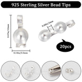 20Pcs 925 Sterling Silver Bead Tips, Calotte Ends, Clamshell Knot Cover, Silver, 12x3.5mm, Hole: 2mm