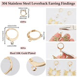 80Pcs 304 Stainless Steel Leverback Earring Findings, with Loops & 100Pcs Open Jump Rings, Real 18K Gold Plated, 14.5x12x2mm, Hole: 1.2mm, Pin: 0.6mm