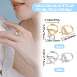 4Pcs 2 Colors Adjustable Brass Micro Pave Clear Cubic Zirconia Finger Ring Components, 4 Claw Prong Ring Settings, Oval, Platinum & Golden, US Size 6 3/4(17.1mm), Tray: 14x10mm, 2Pcs/color