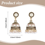 6 Pairs 6 Colors Ethnic Style 3D Enamel Bell with Seed Beeded Dangle Stud Earrings, Golden Alloy Long Drop Earring for Women, Mixed Color, 50mm, Pin: 0.7mm, 1 Pair/color