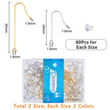 160Pcs 4 Style 316 Surgical Stainless Steel Earring Hooks, with Horizontal Loops, with 200Pcs Plastic Ear Nuts, Golden & Stainless Steel Color, 28~40mm, Hole: 1.8mm, 21 Gauge, Pin: 0.7mm, 40Pcs/style