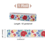 Bohemian Style Polyester Ribbon, Jacquard Ribbon, Tyrolean Ribbon, Clothing Accessories, Flower, Colorful, 1-1/4 inch(33mm), 10 yards/roll