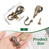 Brass EDC Beads, Parachute String Beads, Metal Charms for Knife Lanyard Keychain Bracelet, Skull, Antique Bronze, 44.5x19x13.5mm