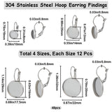 304 Stainless Steel Hoop Earring Findings, Flat Round Earring Settings, Stainless Steel Color, 20 Gauge, Tray: 8~20mm, 19~32x10~22mm, Pin: 0.8mm, 12Pcs/size, 4 Size, 48Pcs/box