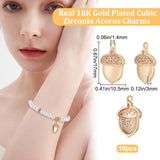 10Pcs Brass Micro Pave Clear Cubic Zirconia Pendants, Acorn Charm, Real 18K Gold Plated, 17x10.5x3mm, Hole: 1.4mm