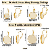 304 Stainless Steel Hoop Earring Findings, Flat Round Earring Settings, Real 18K Gold Plated, 20 Gauge, Tray: 8~20mm, 19~32x10~22mm, Pin: 0.8mm, 6pcs/size, 4 Size, 24Pcs/box