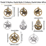 24PCS 6Style Tibetan Style Alloy Pendants, Mix Shapes, Mixed Color, 29.5~33.5x23.5~29x3.5mm, Hole: 1.8~2mm