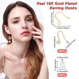 200Pcs Brass Earring Hooks, with Horizontal Loop, Long-Lasting Plated, with 200Pcs Plastic Ear Nuts, Golden, 14x16x0.7mm, Hole: 2mm, 21 Gauge, Pin: 0.7mm