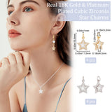 8Pcs 2 Colors Brass Cubic Zirconia Charms, with Jump Ring, Long-Lasting Plated, Lead Free & Cadmium Free, Star, Real 18K Gold Plated & Real Platinum Plated, 13.5x11.5x4.5mm, Hole: 3.2mm, 4pcs/color