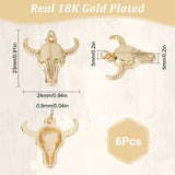 6Pcs Rack Plating Brass Pendants, with Jump Ring, Long-Lasting Plated, Cow Head, Real 18K Gold Plated, 23x24x5mm, Jump Ring: 5x0.9mm, 3mm Inner Diameter