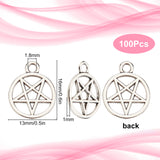 100Pcs Tibetan Style Alloy Pendants, Pentacle, Antique Silver, 16x13x1mm, Hole: 1.8mm