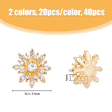 40Pcs 2 Colors Alloy Cabochons, with Rhinestone, Flower, Mixed Color, 16.5~17x4mm, 20pcs/color
