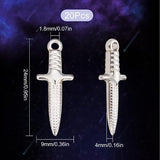 20Pcs 304 Stainless Steel Pendants, Sword, Stainless Steel Color, 24x9x4mm, Hole: 1.8mm
