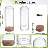 10Pcs Glass Dome Cloche Cover, Bell Jar, with Cork Base, For Doll House Container, Dried Flower Display Decoration, Clear, 71.5x28mm