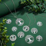 48Pcs 6 Style 201 Stainless Steel Filigree Pendants, Etched Metal Embellishments, Tree of Life, Stainless Steel Color, 27~43x25~40x0.2~0.3mm, Hole: 1.2~1.6mm, 8pcs/style