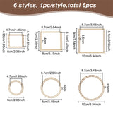 1 Set Wooden Mini Weaving Looms, Knitting & Crochet Tool, Rectangle/Flat Round, Geometric Pattern, 6~10x4.95~10x0.2cm, Hole: 3.5mm, 6pcs/set