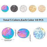 50Pcs 5 Colors 304 Stainless Steel Charms, Textured, Laser Cut, Flat Round, Mixed Color, 12x1mm, Hole: 1.4mm, 10pcs/color