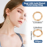 200Pcs Brass Open Jump Rings, Long-Lasting Plated, Twist Ring, Real 18K Gold Plated, 18 Gauge, 8x1mm, Inner Diameter: 6mm