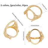 10Pcs 2 Colors Adjustable Brass Pad Ring Settings, Flower with Oval Tray, Golden & Silver, US Size 6 1/2(17mm), Tray: 18.5x14.5mm, 5Pcs/color