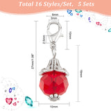 Faceted Rondelle Glass Pendants Decorations, with Zinc Alloy Lobster Clasps Charm, for Keychain, Purse, Backpack Ornament, Mixed Color, 27mm, 16pcs/set, 5 sets/box