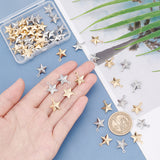 304 Stainless Steel Pendants, Star, Golden & Stainless Steel Color, 15x12~12.5x4mm, Hole: 1mm, 30pcs/color, 2colors, 60pcs/box