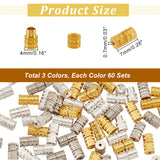 180 Sets 3 Colors Brass Screw Clasps, for Necklaces Making, Mixed Color, 7x4mm, Hole: 0.7mm, about 60 sets/color