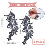 Polyester Embroidery Flower Lace Appliques, Sew on Ornament Accessories, Black, 242x100x1.5mm