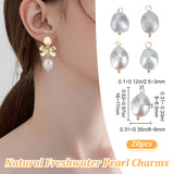 20Pcs Natural Freshwater Pearl Pendants, Potato Charms with Golden Plated Brass Loops, Silver, 16~17x8~9x8~8.5mm, Hole: 2.5~3mm