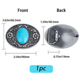 Alloy Buckles, with Acrylic, Belt Fastener, for Men's Belt, Oval with Flower, Antique Silver, 66.5x90x15mm