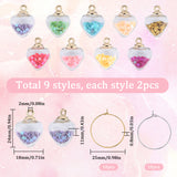 Wine Glass Charm Set, with 18Pcs Heart Glass Pendants, with Sequin Inside and 20Pcs Brass Wine Glass Charm Rings, Mixed Color, 24x18x11mm, Hole: 2mm