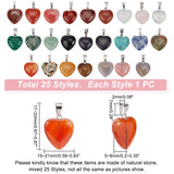 25Pcs Heart Natural & Synthetic Gemstone Pendants, with Platinum Tone Brass Findings, 17~22x15~21x5~9mm, Hole: 2x7mm