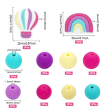 Silicone Beads, Round/Rainbow/Hot Air Balloon, Mixed Color, 8~28x8~25x8~12mm, Hole: 1~2mm, 52pcs/box