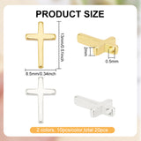 20Pcs 2 Colors Brass Tiny Cross Charms, Long-Lasting Plated, Mixed Color, 13x8.5x2mm, Hole: 0.5mm, 10pcs/color