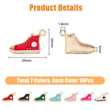 70Pcs 7 Colors Zine Alloy Enamel Charms, Shoes Charms, Light Gold, Mixed Color, 17x12x2mm, Hole: 1.5mm, 10pcs/color