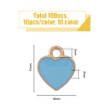 100Pcs 10 Colors Alloy Enamel Charms, Heart, Light Gold, Mixed Color, 12x10x2mm, Hole: 2mm, 10pcs/color
