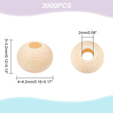 3000Pcs Undyed Natural Wood Round Beads, Lead Free, Moccasin, 4~4.2x3~3.2mm, Hole: 2mm