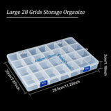 3Pcs Rectangle PP Plastic Bead Storage Container, 28 Compartment Organizer Boxes, with Hinged Lid, for Small Parts, Hardware and Craft, Clear, 28.5x20x3cm