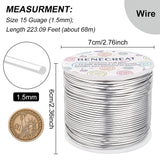 Round Aluminum Wire, Gainsboro, 15 Gauge, 1.5mm, about 223.09 Feet(68m)/roll