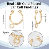8 Pairs Brass Ear Cuff Findings, with Horizontal Loops, Long-Lasting Plated, Ring, Real 18K Gold Plated, 15x11.5x2.5mm, Hole: 1.9mm