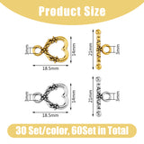 60Pcs 2 Colors Alloy Heart Toggle Clasps, Cadmium Free & Lead Free, Antique Silver & Antique Golden, Heart: 18.5x14mm, Bar: 21mm, Hole: 3mm, 30pcs/color