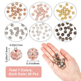 140Pcs 7 Colors Alloy Rhinestone Beads, Hollow, Crystal, Round, Mixed Color, 8x7.5mm, Hole: 1mm, 20pcs/color