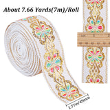 Flat Ethnic Style Embroidery Polyester Ribbons, Jacquard Ribbon, Garment Accessories, Single Face Floral Pattern, White, 1-3/4 inch(45mm), about 7.66 Yards(7m)/Roll