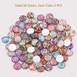 Glass Cabochons, Half Round/Dome with Flower, for Jewelry Making, Colorful, 12x4mm, 100pcs/box