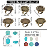 DIY Gemstone Finger Ring Making Kit, Including Natural & Synthetic Mixed Stone Cabochons, Flower & Oval & Flat Round Adjustable Alloy Ring Settings, Antique Bronze, 12Pcs/bag