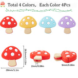 16Pcs 4 Colors Mushroom Food Grade Eco-Friendly Silicone Focal Beads, Chewing Beads For Teethers, DIY Nursing Necklaces Making, Mixed Color, 28.5x28x9mm, Hole: 2mm, 4pcs/color